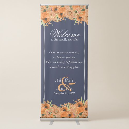 Welcome Wedding Seating _ Pretty Orange Flowers Retractable Banner