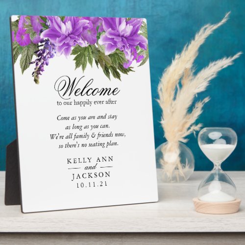Welcome Wedding Seating _ Pretty Purple Flowers Plaque
