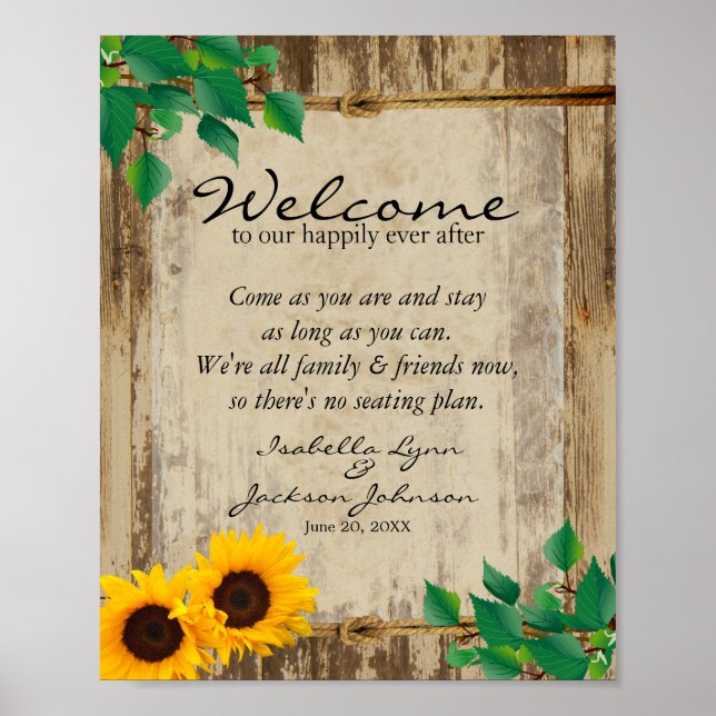 Welcome Wedding Seating - Sunflower Poster (Front)