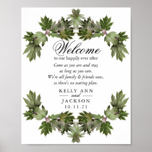 Welcome Wedding Seating - Trendy Green Leaf Swags Poster