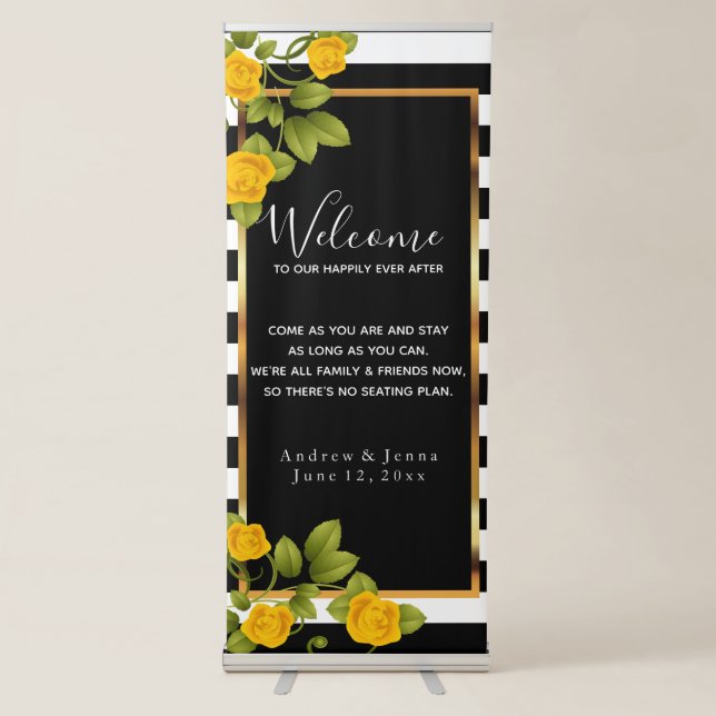 Welcome Wedding Seating - Yellow Roses Retractable Banner (Front)