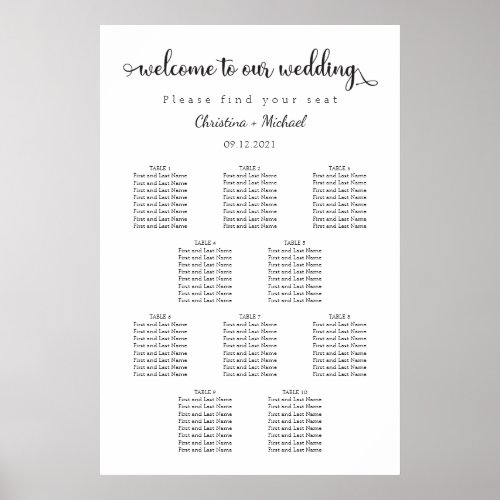 Welcome wedding sign  10 tables  Seating Chart