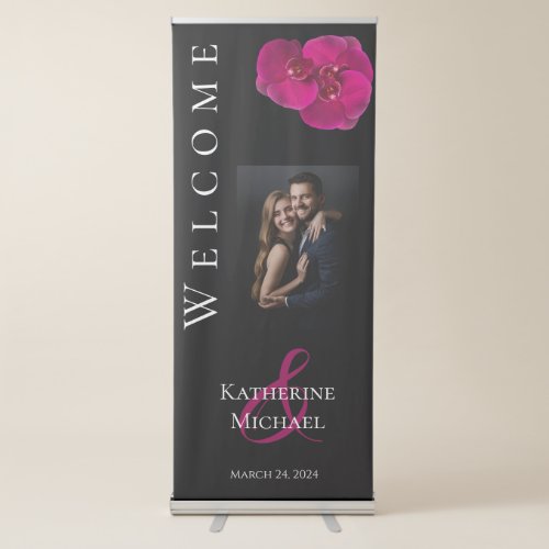 Welcome Wedding Sign_Black Fuchsia and White_ Retractable Banner