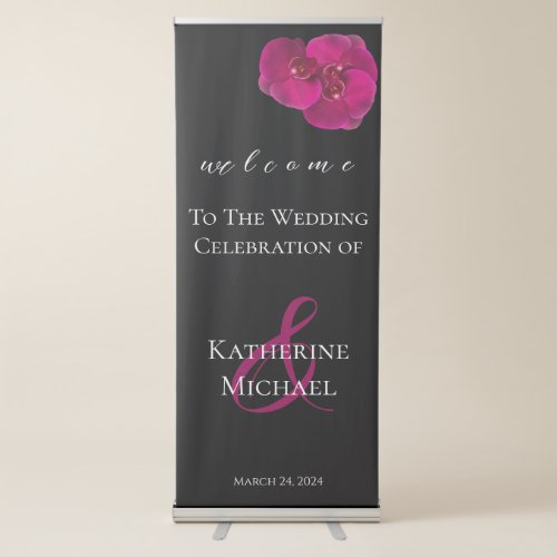 Welcome Wedding Sign_Black Fuchsia and White_ Retractable Banner