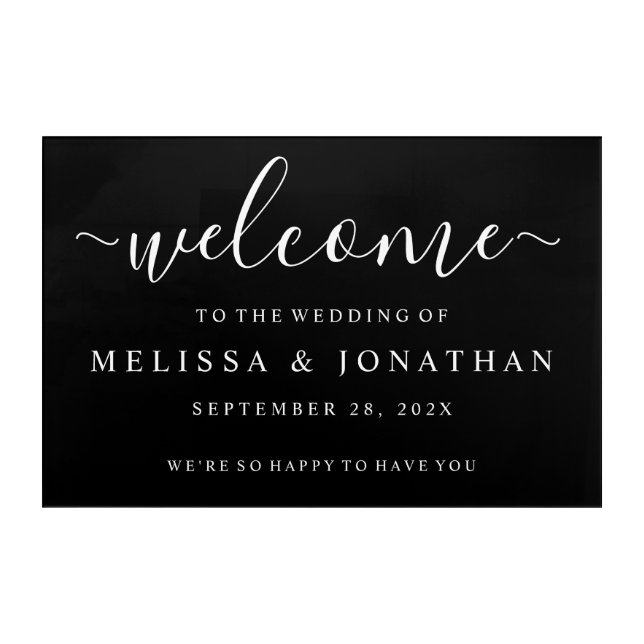 Welcome Wedding Sign Black White Acrylic Print (Front)