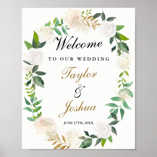 Welcome Wedding Sign Blush Gold Watercolor