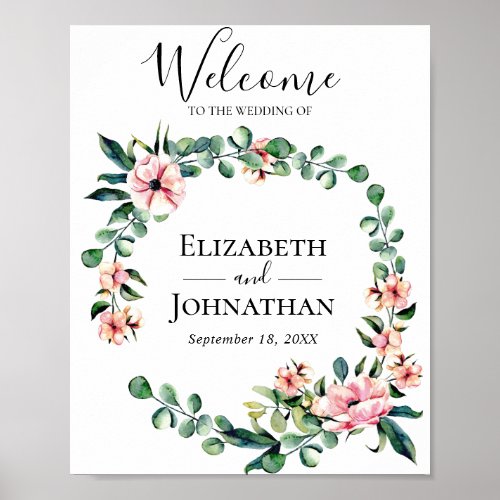Welcome Wedding Sign Floral Greenery Wreath