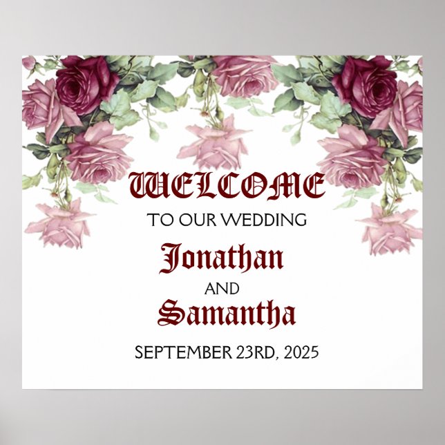 Welcome Wedding Sign, Floral wedding Sign (Front)