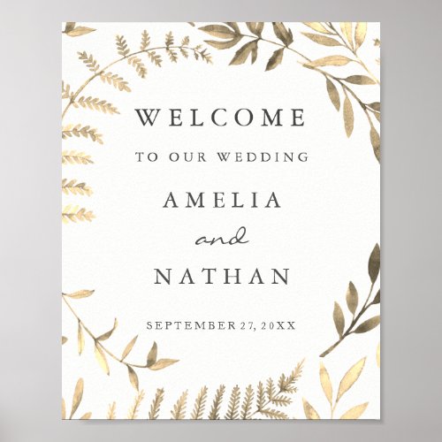 Welcome Wedding Sign Golden Leaf Wreath