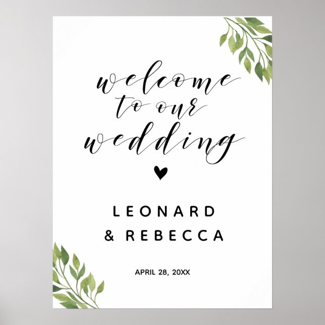 Welcome wedding sign greenery botanical (Front)