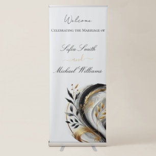 Welcome Wedding Sign-Modern Black White and Gold Retractable Banner