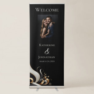 Welcome Wedding Sign-Modern Elegant Black Gold Retractable Banner