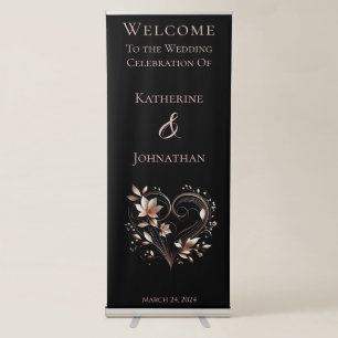 Welcome Wedding Sign-Modern Rose Gold Flowers  Retractable Banner