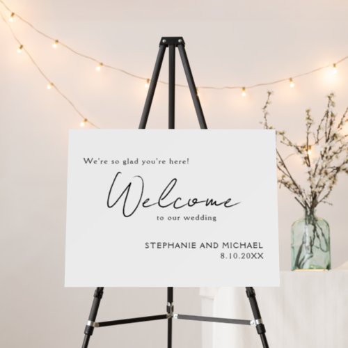 Welcome Wedding Sign  Pretty Black White Script