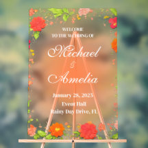 Welcome Wedding Sign red green orange floral boho