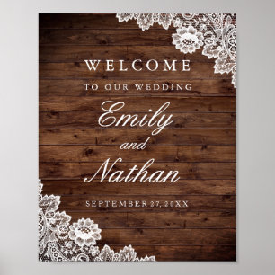 Welcome Wedding Sign Rustic Wood Vintage Lace
