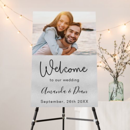 Welcome wedding sign silver photo script