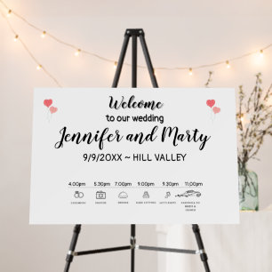 Welcome Wedding Sign Timeline pink hearts