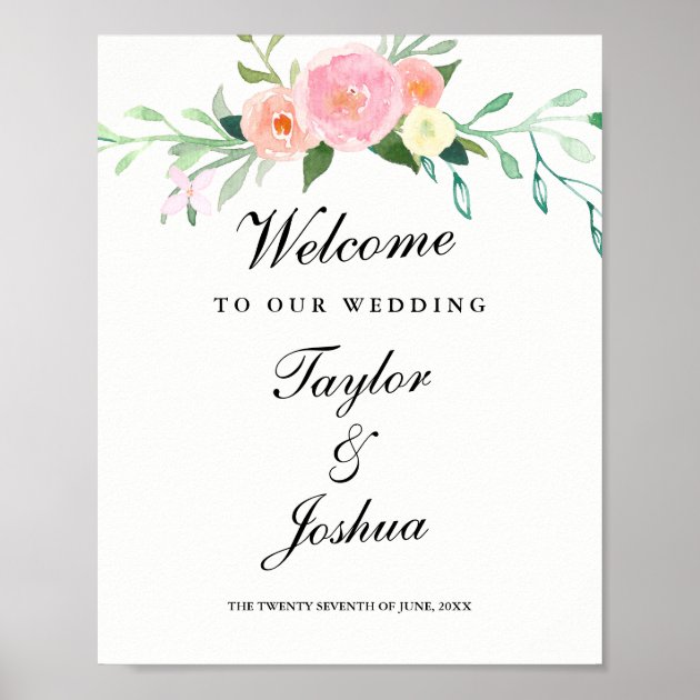 Welcome Wedding Sign Watercolor Wildflower Poster