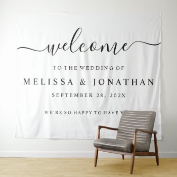 Welcome Wedding Sign White Black Tapestry by Vineyard at Zazzle