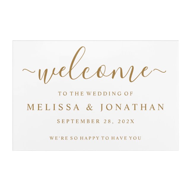 Welcome Wedding Sign White Gold Acrylic Print (Front)