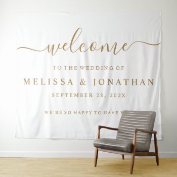 Welcome Wedding Sign White Gold Tapestry by Vineyard at Zazzle