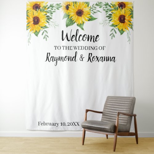 Welcome Wedding Sunflowers Greenery Tapestry