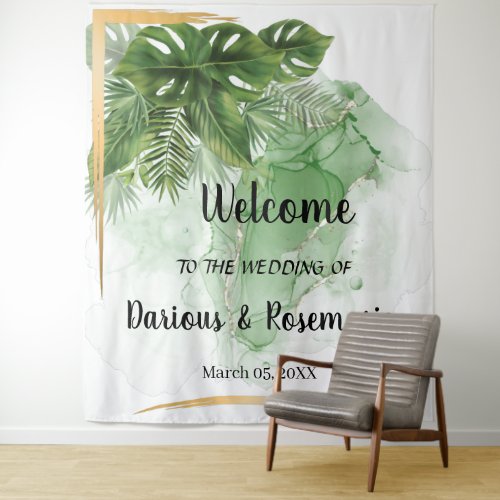 Welcome Wedding Tropical Palm Tapestry