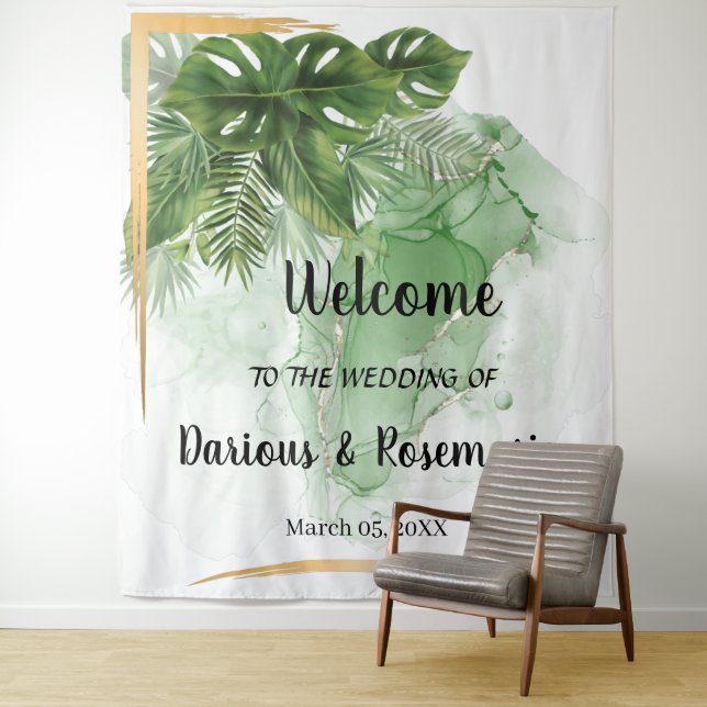 Welcome Wedding Tropical Palm Tapestry (In Situ)