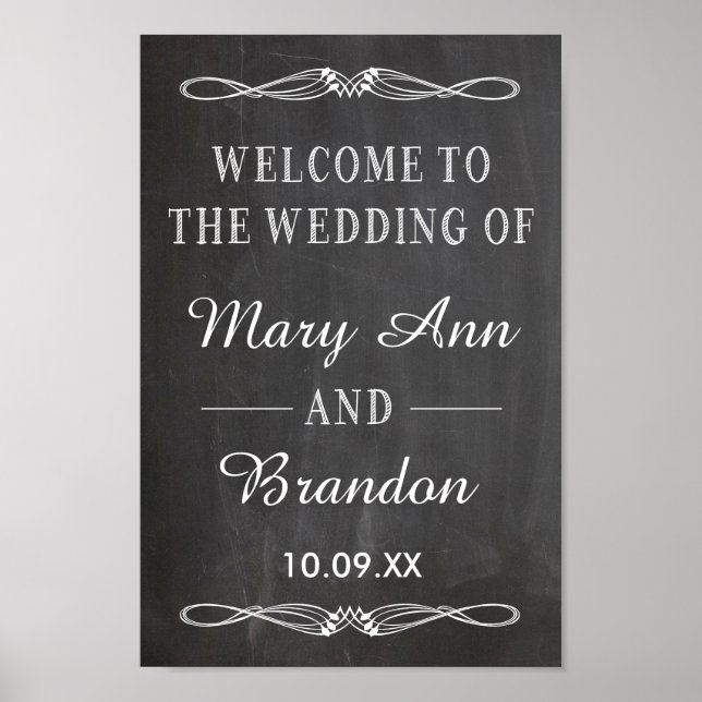 Welcome Wedding vertical chalkboard sign (Front)