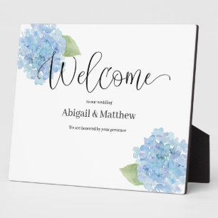 Welcome Wedding Watercolor Blue Hydrangea Plaque