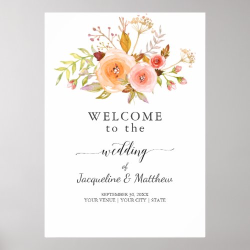 Welcome Wedding White Floral Damask Watercolor Poster