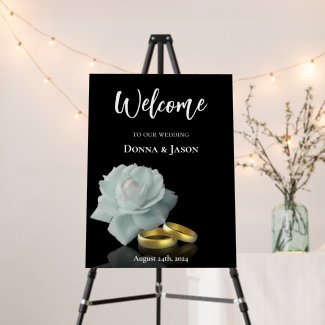 Welcome Wedding White Rose Gold Rings Black Script