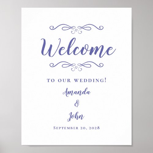 Welcome Weddings Elegant Calligraphy Periwinkle Poster