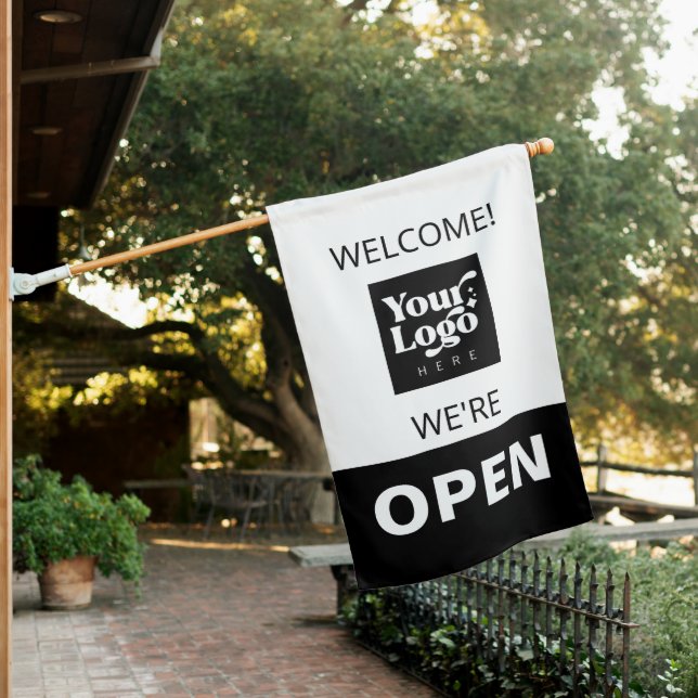 Welcome We're Open Business Logo Shop Sign Flag (In SItu)