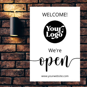 Welcome We're Open Company Logo Script Shop Sign