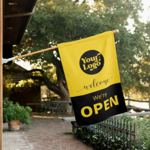 Welcome We're Open Logo Yellow Shop Sign Flag
