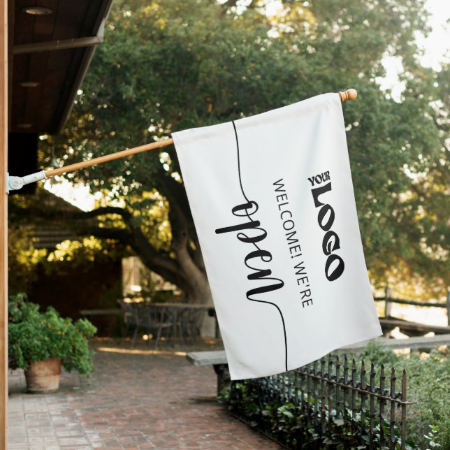 Welcome We're Open Script Logo Shop Sign Flag (In SItu)