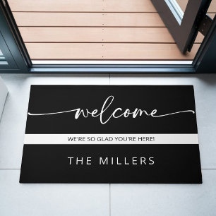 Welcome We're So Glad You're Here Black and White Doormat