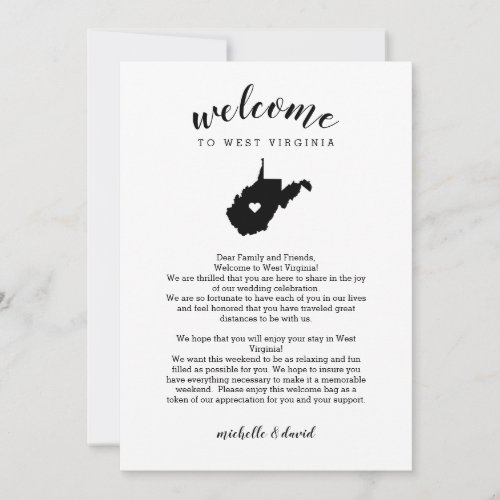 Welcome West Virginia  Wedding Letter  Itinerary