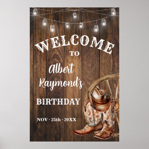 Welcome Western Cowboy Boots Hat Birthday Poster