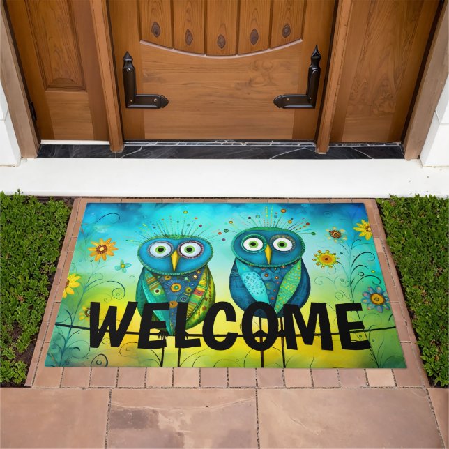 Welcome Whimsical Owls  Doormat (Outdoor)