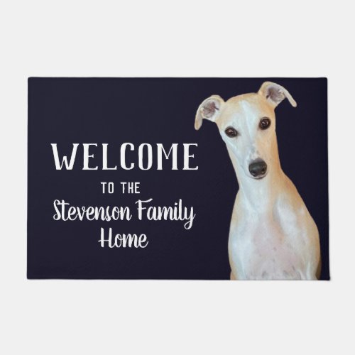 Welcome Whippet Dog Animal Family Name Home Doormat