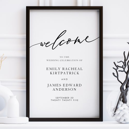 Welcome White and Black Calligraphy Simple Wedding Poster