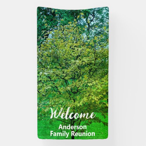 Welcome White and Green Family Name Tree Reunion Banner