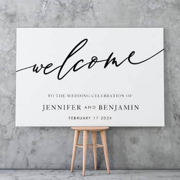Welcome | White Black Calligraphy Simple Wedding Poster by PhrosneRasDesign at Zazzle