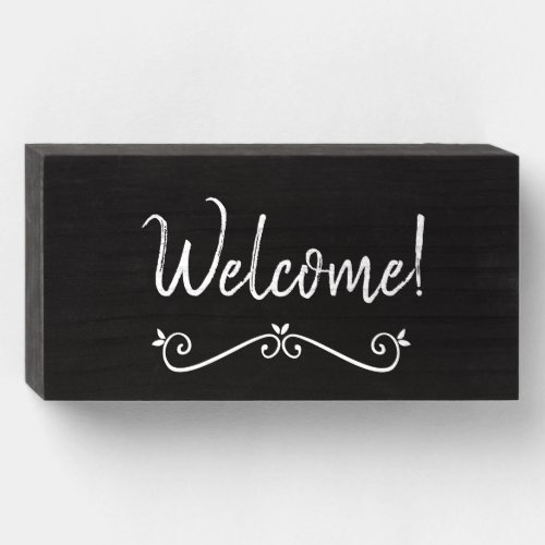 Welcome White Black Elegant Wood Box Sign