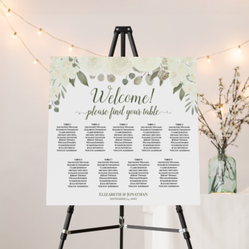 Welcome White Floral 9 Table Boho Seating Chart Foam Board