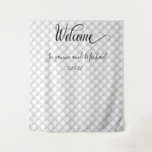 Welcome White Quilted Pearl Fabric Look Wedding Tapestry
