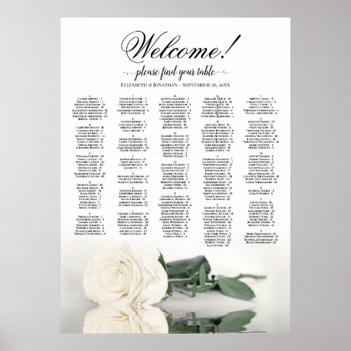 Welcome White Rose Alphabetical Seating Chart